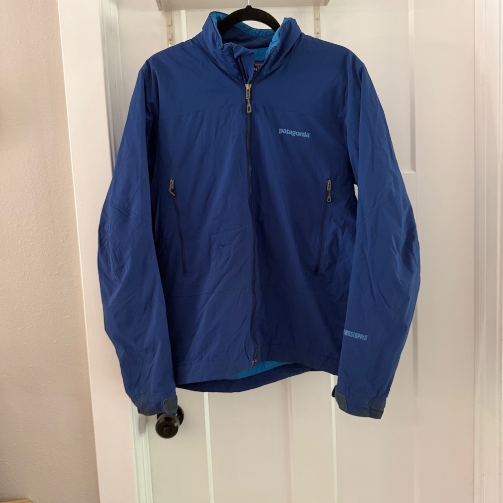 Patagonia Windstopper Jacket Mens Medium Blue Full Zip Insulated Quilted Lining